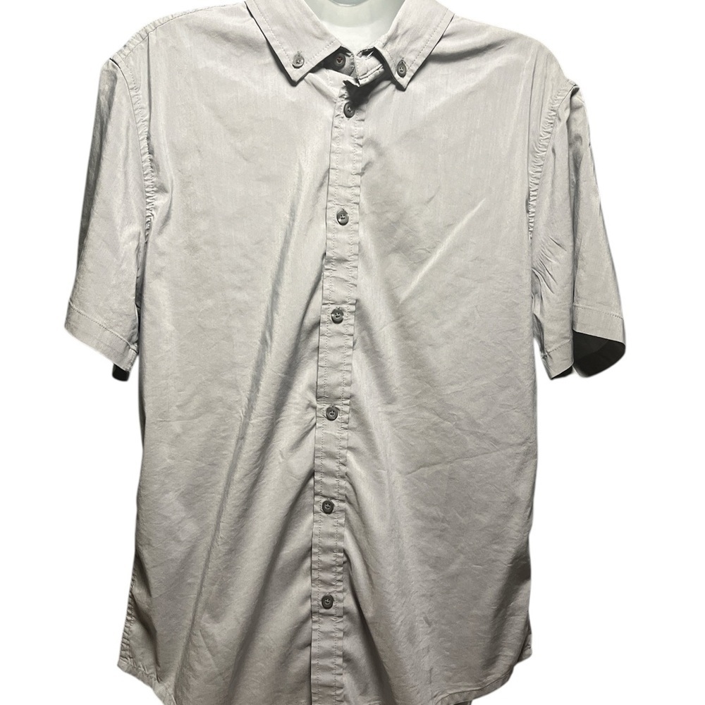 PrAna Men’s Short Sleeve Gray Button Front Shirt Size Medium